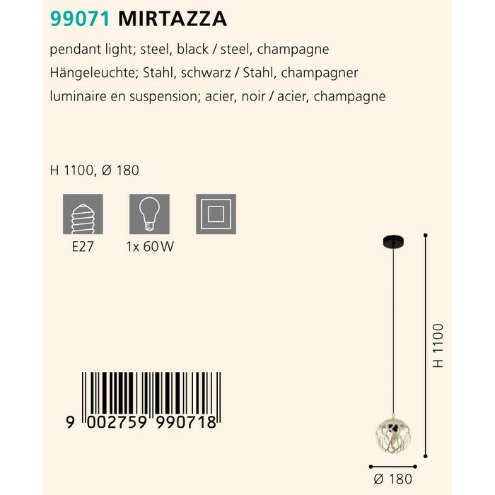 Подвесной светильник Mirtazza цвета шампань - купить Подвесные светильники по цене 6590.0