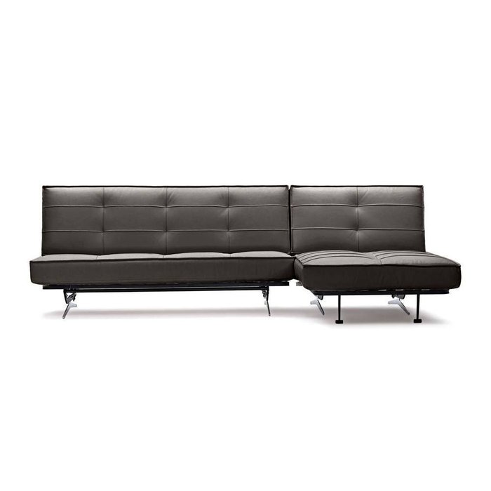 Угловой диван-кровать Арни из натуральной кожи черного цвета