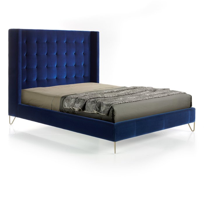 Кровать с мягким изголовьем синего цвета 160x200 - купить Кровати для спальни по цене 274990.0
