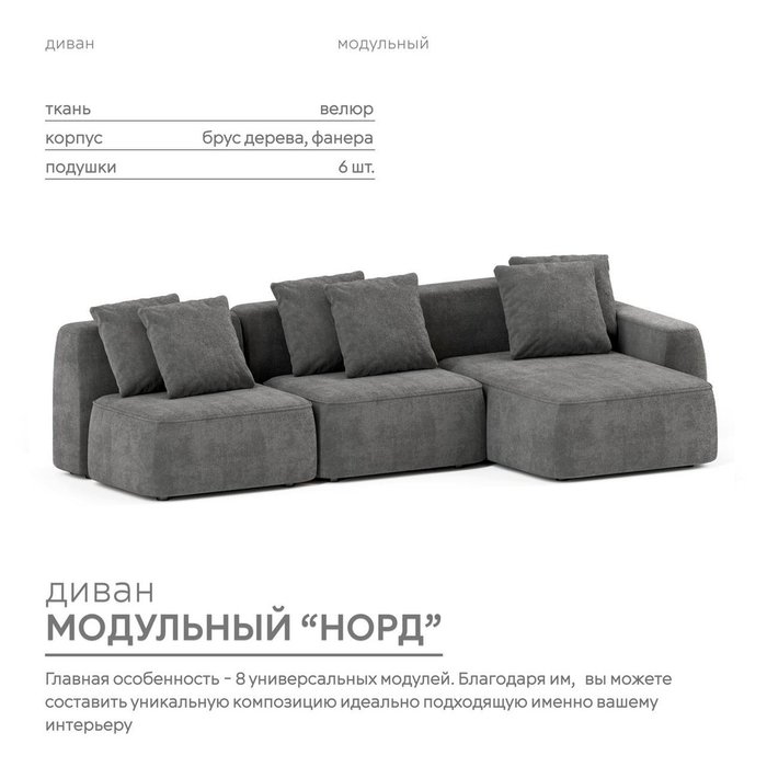 Угловой модульный диван Норд темно-серого цвета - купить Угловые диваны по цене 167400.0