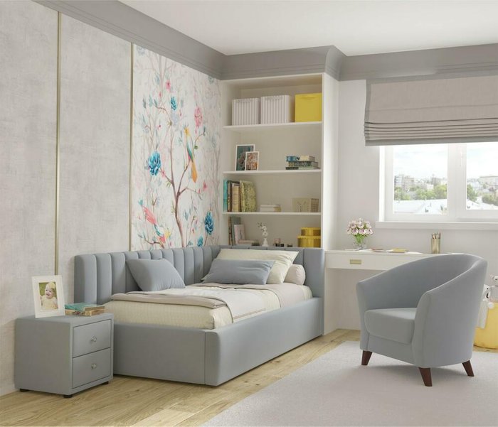 Кровать Milena 90х200 серого цвета с подъемным механизмом и матрасом - купить Кровати для спальни по цене 32190.0