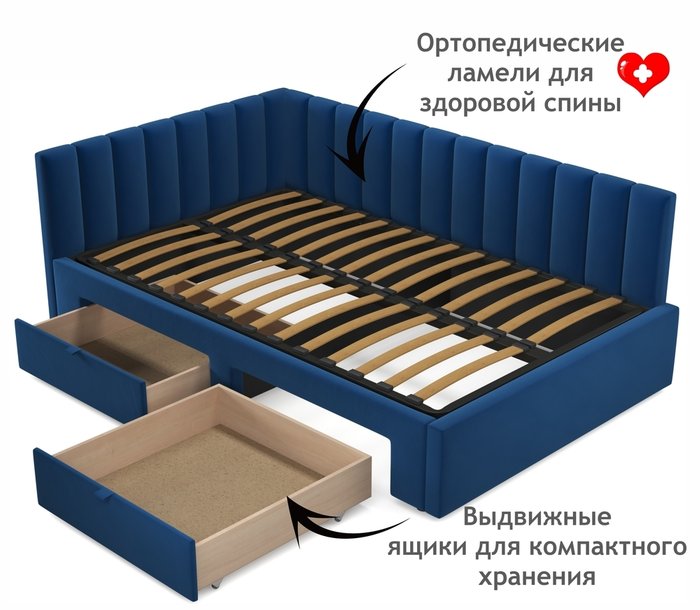 Кровать Milena 120х200 синего цвета без подъемного механизма - лучшие Кровати для спальни в INMYROOM