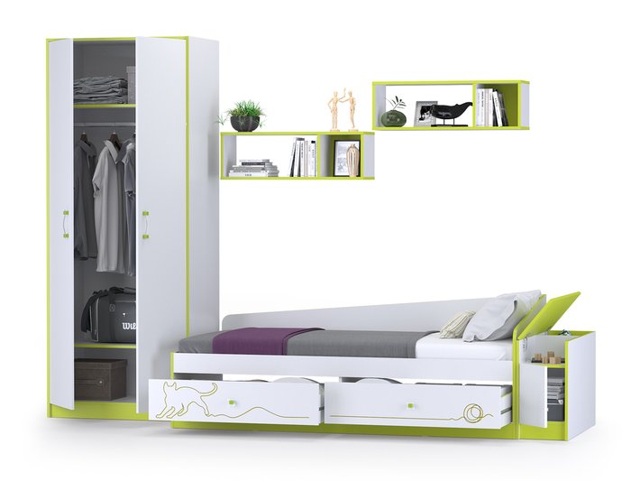 Детская спальня Альфа бело-зеленого цвета - лучшие Детские гарнитуры в INMYROOM