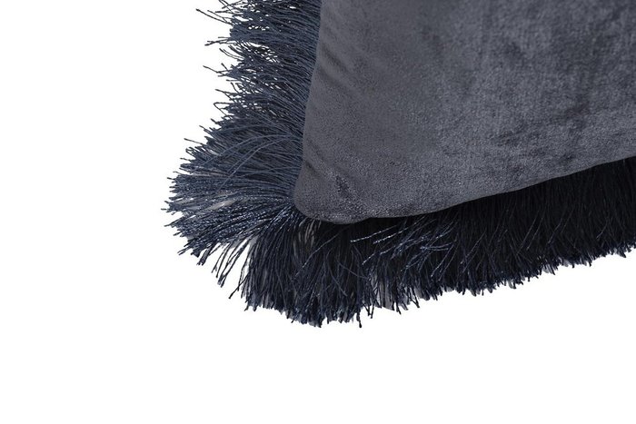 Подушка с бахромой темно-синего цвета - купить Декоративные подушки по цене 1380.0