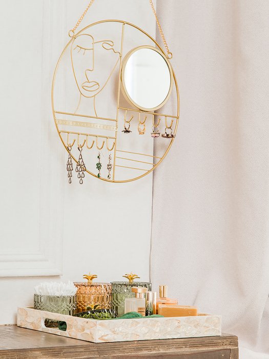 Держатель для ювелирных украшений с зеркалом золотого цвета - лучшие Аксессуары для спальни в INMYROOM