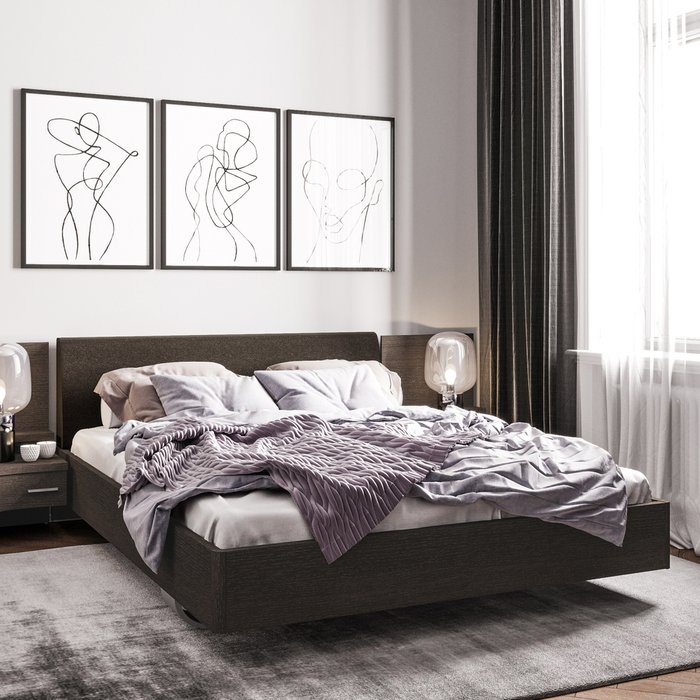 Кровать Элеонора 160х200 с изголовьем серого цвета 