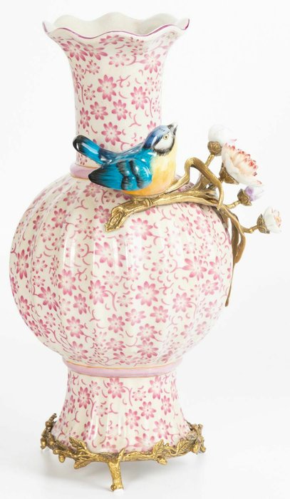 Фарфоровая ваза с птичкой бело-розового цвета - лучшие Вазы  в INMYROOM