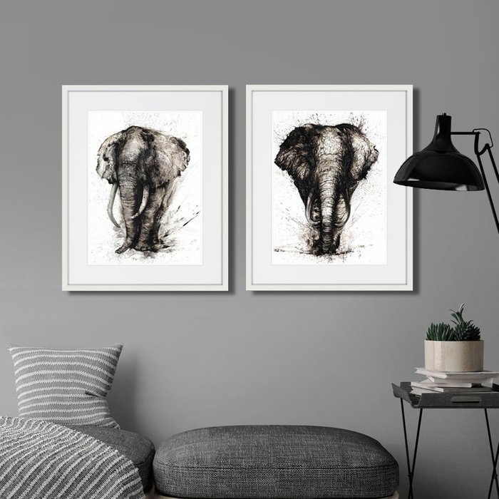 Набор из двух репродукция картин Слоны в деревянной раме