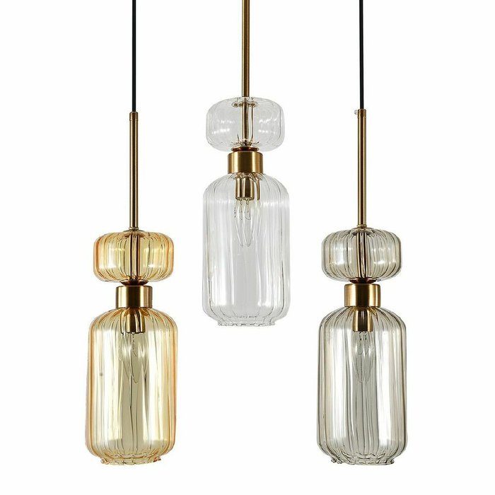 Подвесной светильник Gloss 1141/3S BG/CL/AM (стекло, цвет разноцветный) - купить Подвесные светильники по цене 17430.0 Подвесной светильник Gloss 1141/3S BG/CL/AM (стекло, цвет разноцветный) - купить Подвесные светильники по цене 17430.0