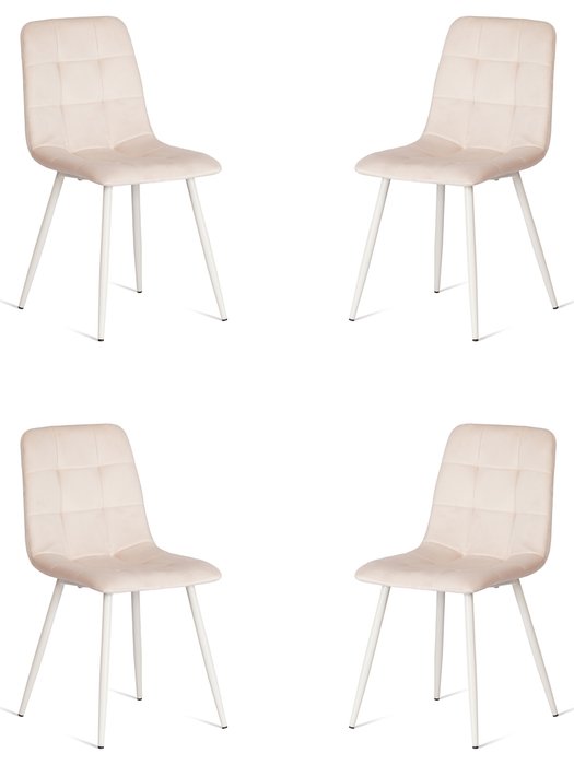 Комплект из четырех стульев Chilly бежевого цвета с белыми ножками