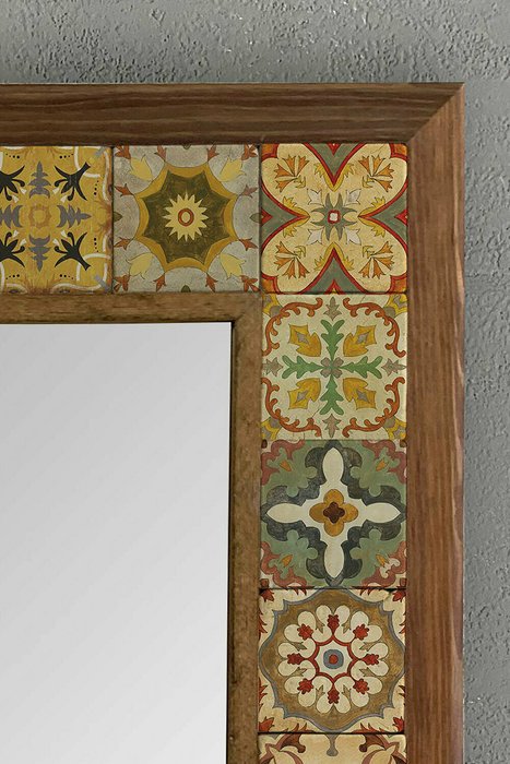 Настенное зеркало с каменной мозаикой 43x43 бежево-коричневого цвета - лучшие Настенные зеркала в INMYROOM