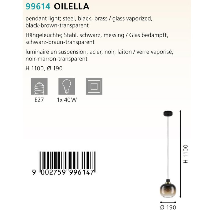 Подвесной светильник Oilella черно-коричневого цвета - купить Подвесные светильники по цене 7090.0
