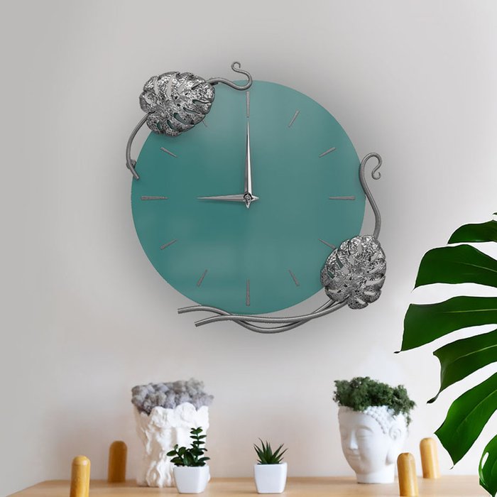 Настенные часы Monstera Deliciosa синего цвета - лучшие Настенные часы в INMYROOM Настенные часы Monstera Deliciosa синего цвета - лучшие Настенные часы в INMYROOM