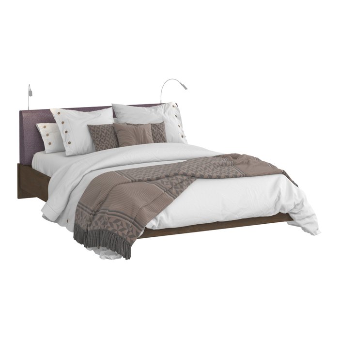 Кровать Сиена 180х200 с сиреневым изголовьем и двумя светильниками  - лучшие Кровати для спальни в INMYROOM
