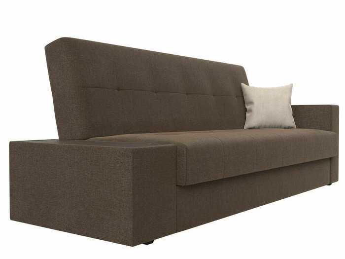 Диван-кровать Лига 020 коричневого цвета с бежевой подушкой и столом слева - лучшие Прямые диваны в INMYROOM
