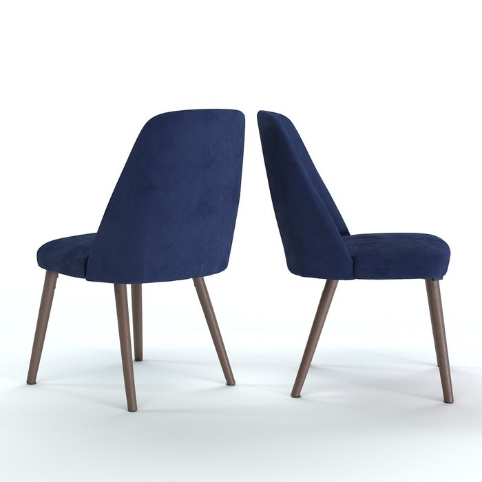 Комплект стульев из велюра и орехового дерева Watford синего цвета - купить Обеденные стулья по цене 26056.0