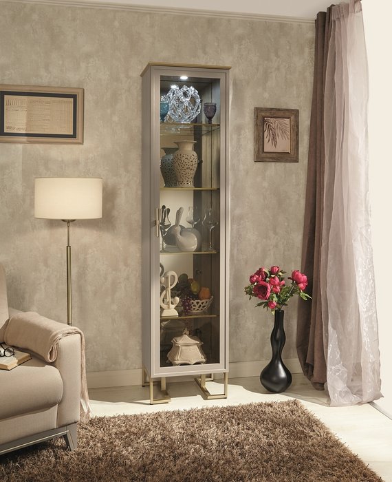Витрина с зеркалом Palmari серо-бежевого цвета - купить Шкафы витринные по цене 53572.0