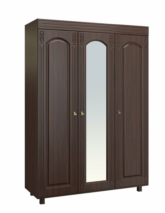 Шкаф трехдверный с зеркалом Элизабет темно-коричневого цвета