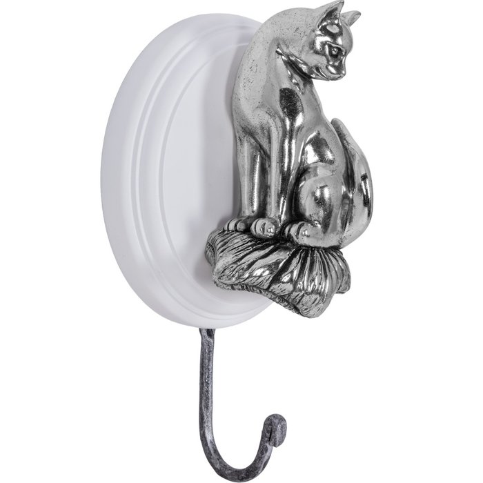 Настенный крючок Кошечка бело-серебряного цвета - купить Крючки по цене 3438.0