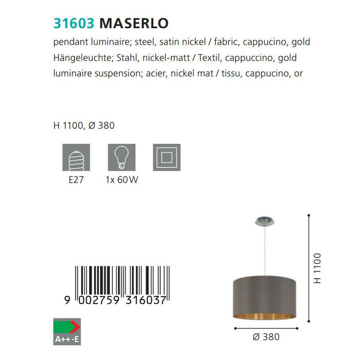 Люстра Eglo Maserlo 31603 - купить Подвесные светильники по цене 7690.0