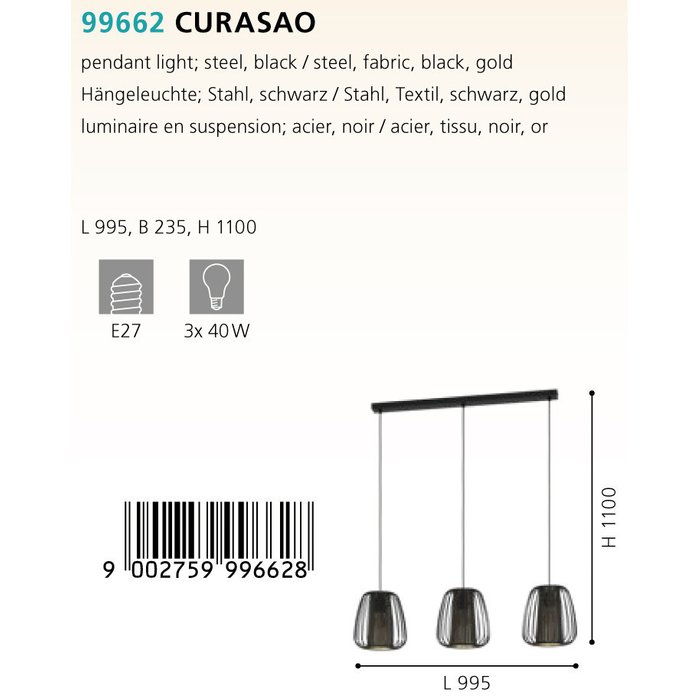 Люстра подвесная Curasao черно-золотого цвета - купить Подвесные люстры по цене 41790.0