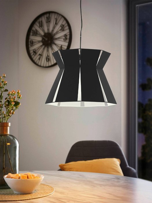 99081 Подвес VALECROSIA 1x40W(E27), ?420, H1100, сталь, черный, белый - купить Подвесные светильники по цене 7990