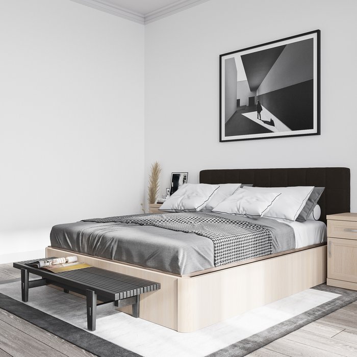 Кровать Магна 140х200 с коричневым изголовьем и подъемным механизмом  - лучшие Кровати для спальни в INMYROOM