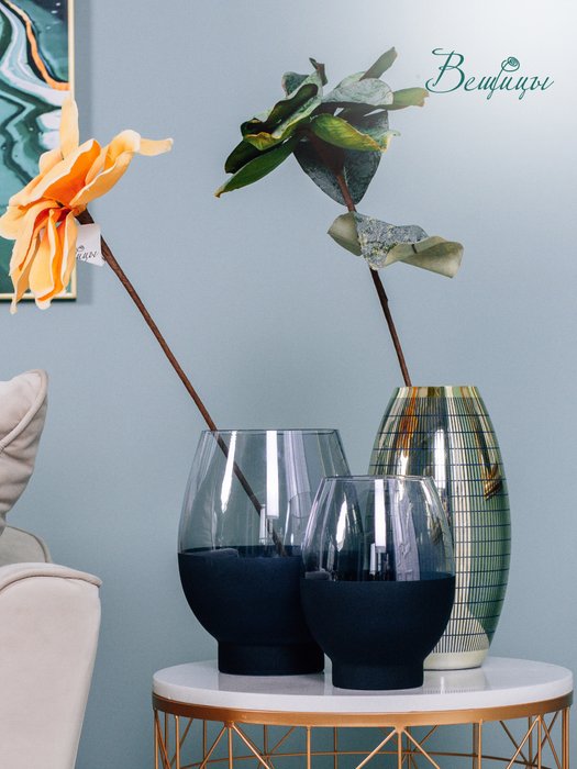 Декоративная ваза M из стекла с напылением серо-черного цвета - купить Вазы  по цене 1258.0