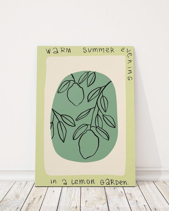 Принт Сад лимонов 40х60 бежево-зеленого цвета