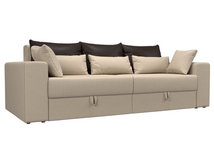 Прямой диван-кровать Мэдисон бежево-коричневого цвета (экокожа)