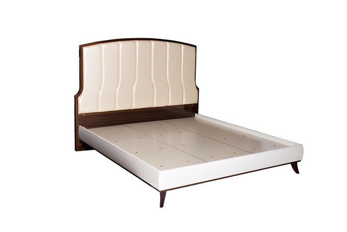 Кровать двуспальная бежевая из экокожи - купить Кровати для спальни по цене 101000.0
