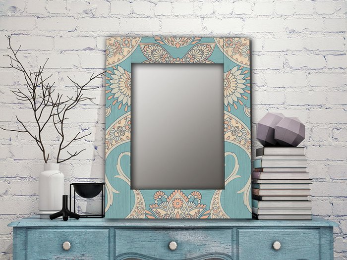 Настенное зеркало Пейсли 50х65 голубого цвета - лучшие Настенные зеркала в INMYROOM