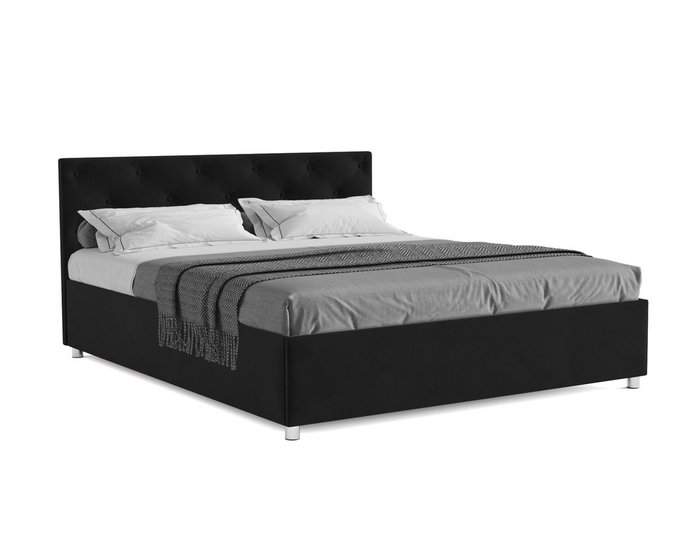 Кровать Классик 140х190 черного цвета с подъемным механизмом (велюр)