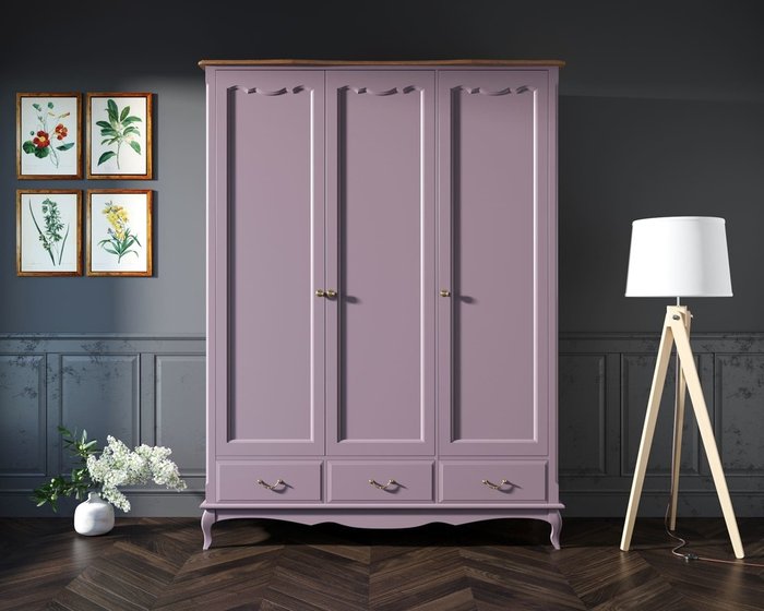 Шкаф для одежды трехстворчатый с ящиками Leontina Lavanda фиолетового цвета - купить Шкафы распашные по цене 165561.0