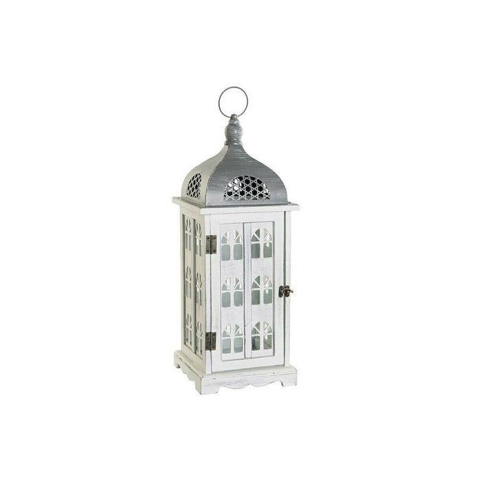 Фонарь DKD Home Decor Отделка состаренная Белый Серый Деревянный Стеклянный Средиземноморье 19 x 19 x 51 cm