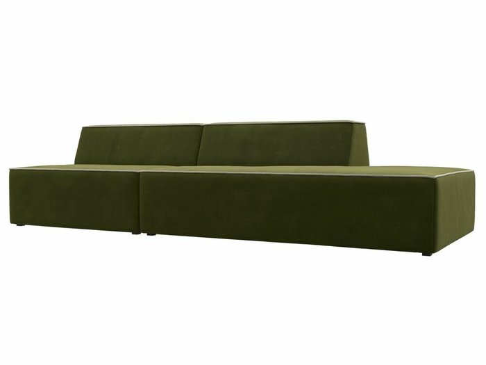 Прямой модульный диван Монс Модерн зеленого цвета с бежевым кантом правый