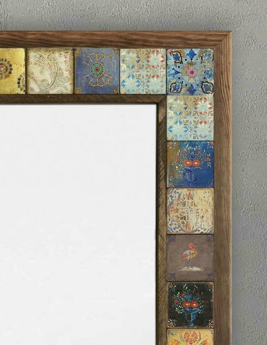 Настенное зеркало с каменной мозаикой 53x73 бежево-голубого цвета - лучшие Настенные зеркала в INMYROOM