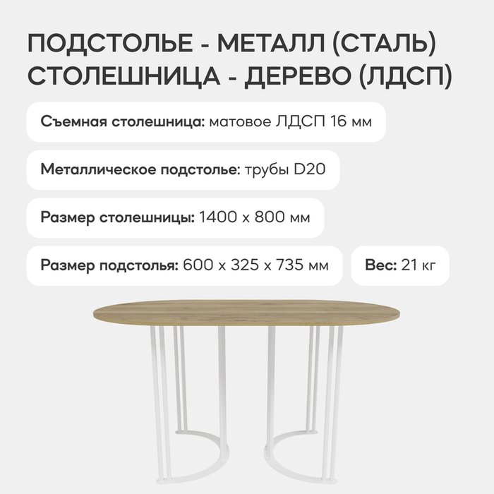 Обеденный стол Violur 140 с металлическим белым подстольем и со столешницей орех - лучшие Обеденные столы в INMYROOM