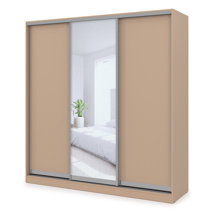 Comfort 3-дверный шкаф-купе с зеркалом, комбинированное наполнение с ящиками, ЛДСП, mokko, 210×60×220 см