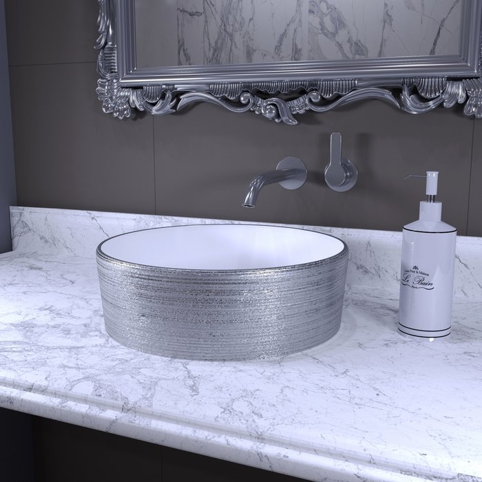 Раковина накладная Grossman серебристо-белого цвета круглая 35 см - купить Раковины для ванной комнаты по цене 10647.0