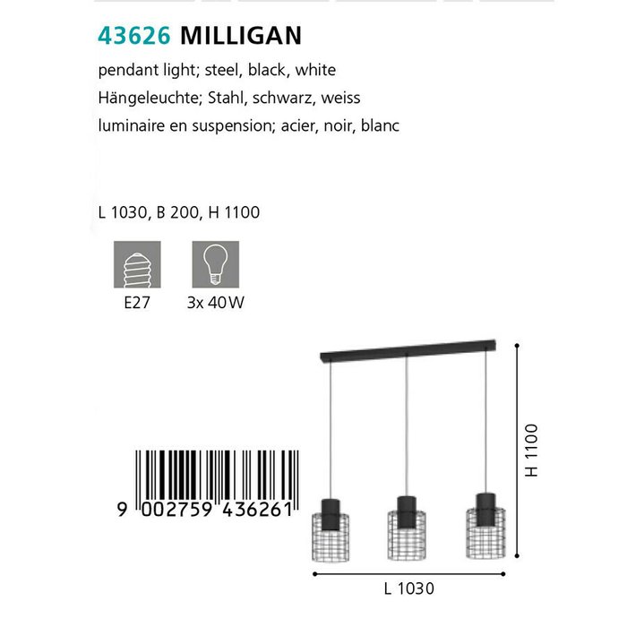 Люстра подвесная Milligan черного цвета - купить Подвесные люстры по цене 16490.0