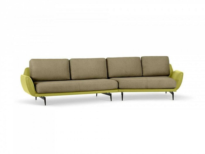 Угловой диван правый Ispani коричнево-зеленого цвета - лучшие Угловые диваны в INMYROOM