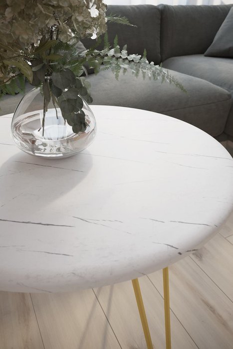 Кофейный стол Рид Голд цвета белый мрамор - лучшие Кофейные столики в INMYROOM