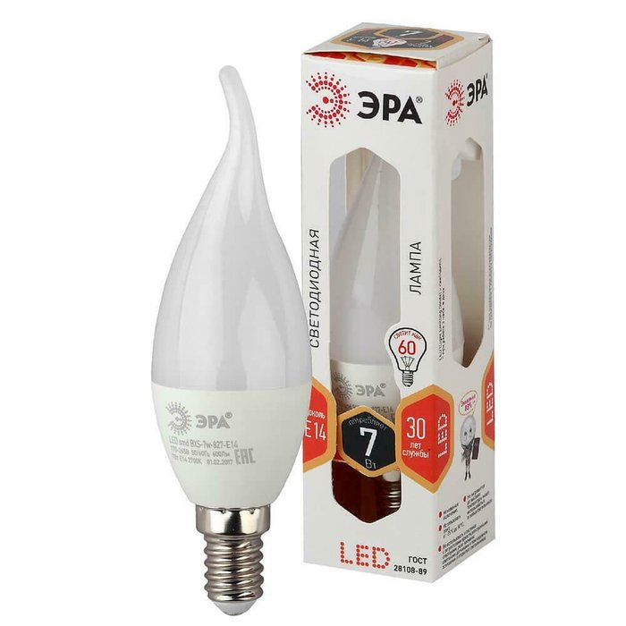 Лампа светодиодная ЭРА E14 7W 2700K матовая LED BXS-7W-827-E14 - лучшие Лампочки в INMYROOM