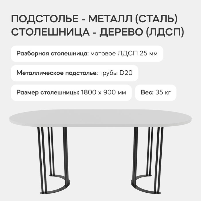 Обеденный стол Violur 180 с металлическим черным подстольем и белой столешницей - лучшие Обеденные столы в INMYROOM