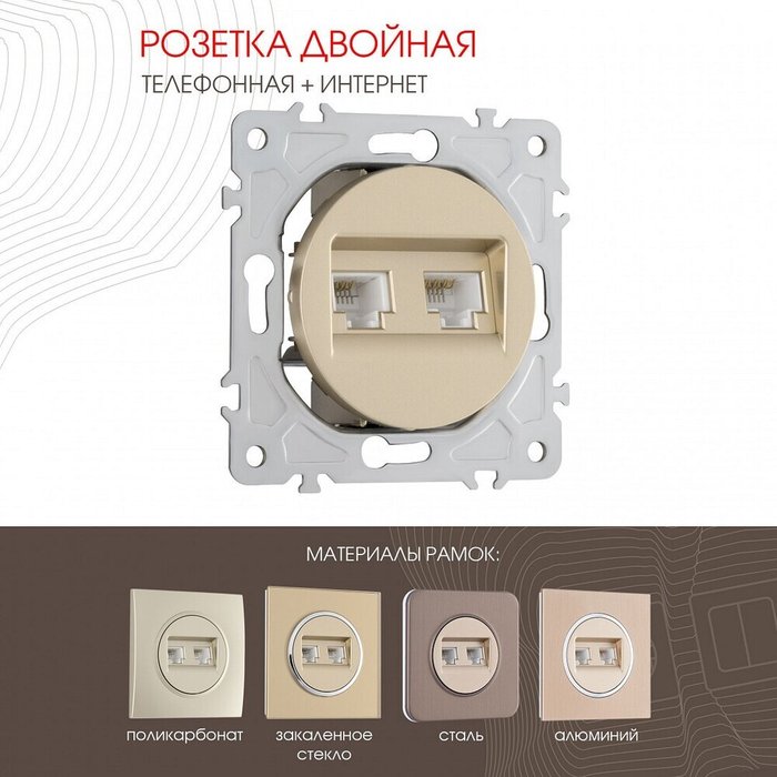 Розетка двойная RJ-11 и Ethernet RJ-45, без рамки 202.44-1.shampan - лучшие Розетки в INMYROOM