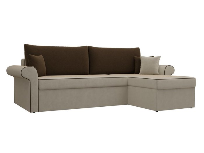 Угловой диван-кровать Милфорд коричнево-бежевого цвета правый угол