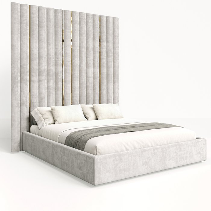 Кровать Сирмионе 160х200 светло-серого цвета с мягкими панелями и подъемным механизмом 