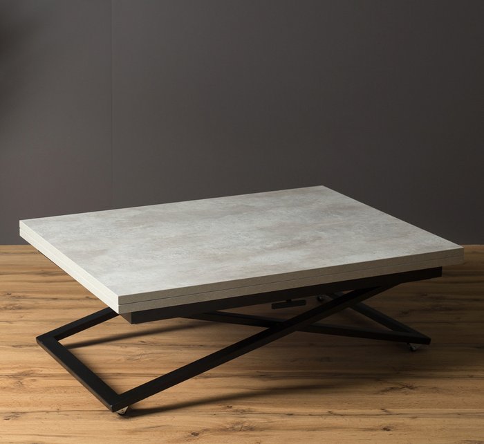 Стол трансформер Compact цвета бетон на черных опорах - купить Обеденные столы по цене 27490.0