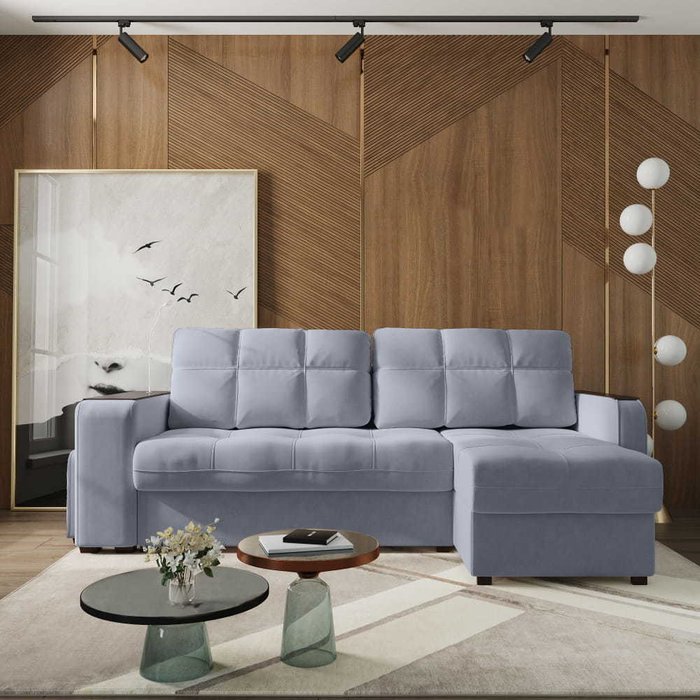 Угловой диван-кровать с пуфом Киль серого цвета - купить Угловые диваны по цене 167995.0